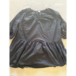 H&M Women's XL Peplum Top V-Neck 3/4 Sleeve‎ Casual Blouse Flowy Black